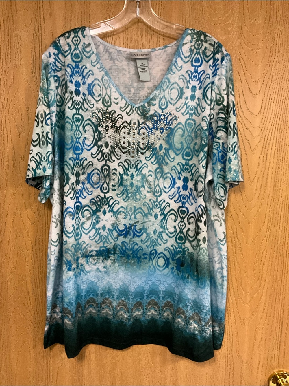 Catherines Teal & Light Blue Printed V-Neck Tunic